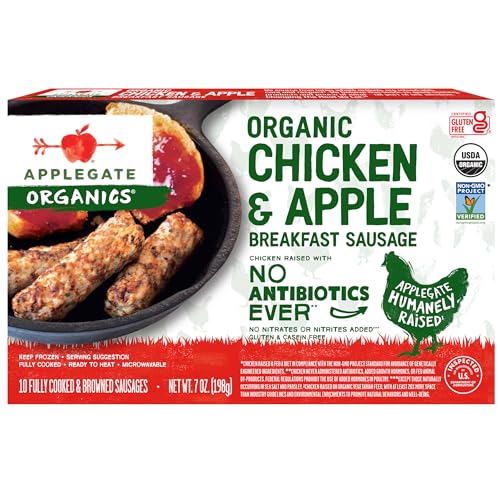 Applegate Organic Chicken & Apple Breakfast Sausage, 7oz (Frozen)
