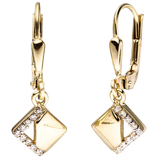 Jobo Damen-Ohrringe hängend quadratisch aus 8 Karat 333 Gold Bicolor mit 18 Zirkonia
