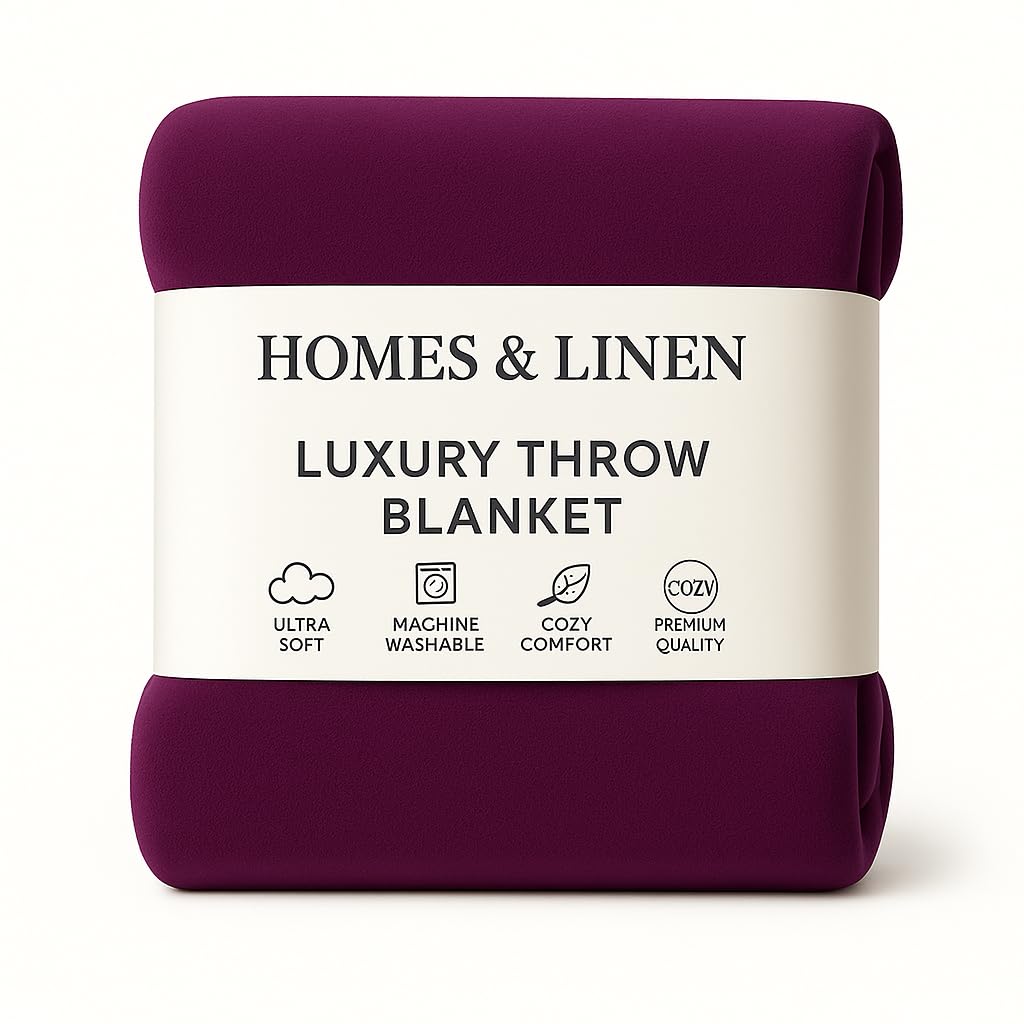 Homes-Linen Aubergine Fleece Faux Fur Roll Mink Throws Soft Cosy Bed Blankets (, King (200Cm X 240Cm))