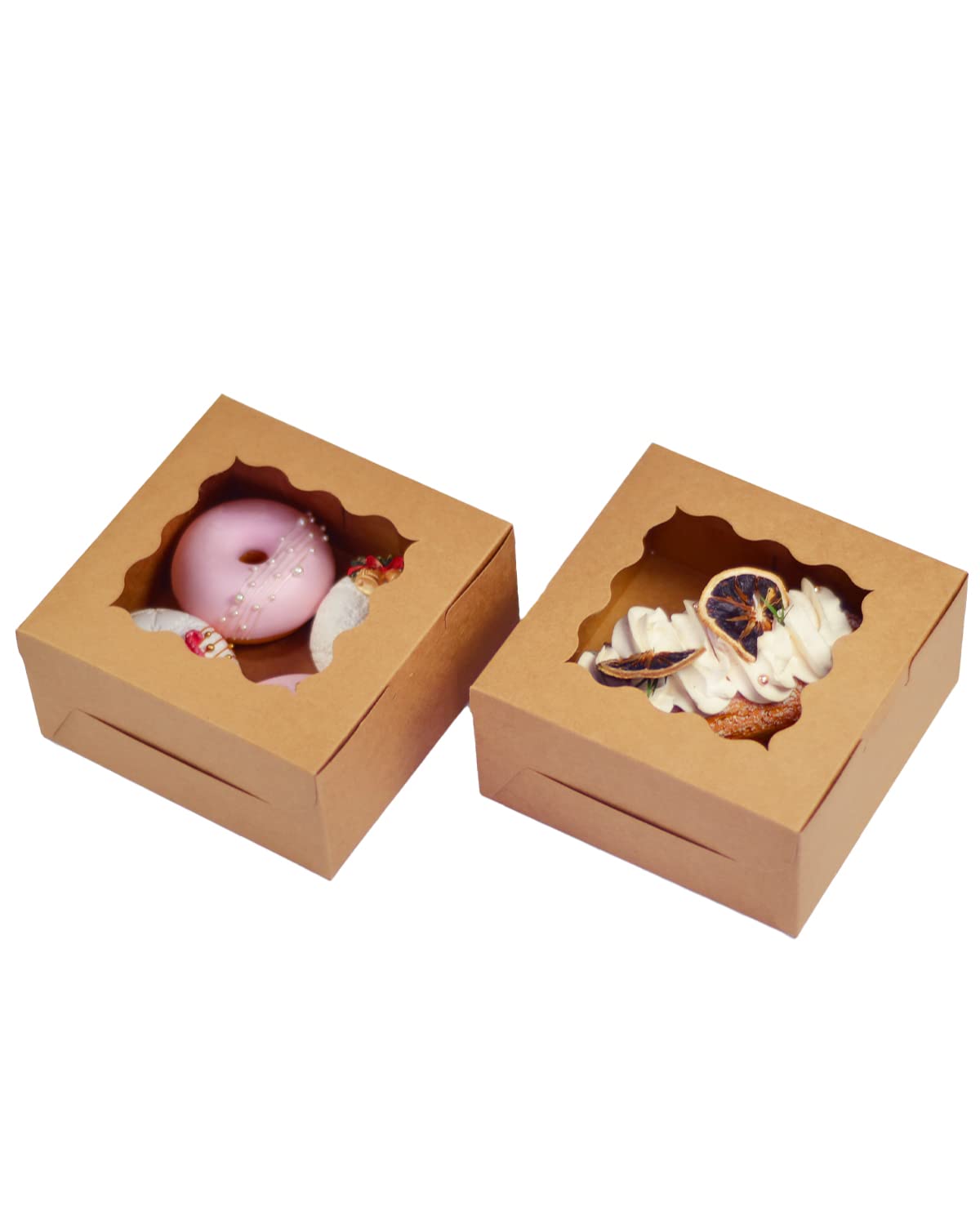 60 cajas de panadería Kraft con ventana de 6 x 6 x 3 pulgadas gruesas y resistentes cajas de pastelería macarrones para panadería