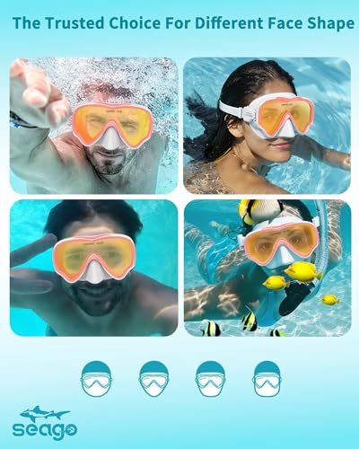 Image of Seago Adult Swim Goggles Mask Mirrored Tempered Lens, Anti UV /Fog No Blurring Clear Wide View with Nose Cover for Men Women