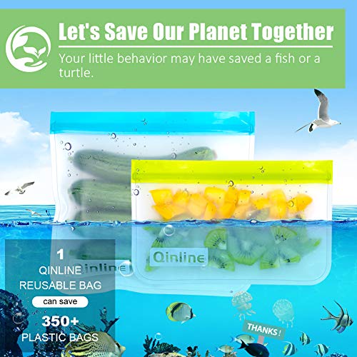 image for Qinline Reusable Storage Bags - 10 Pack Leakproof Freezer Bag(5 Reusab