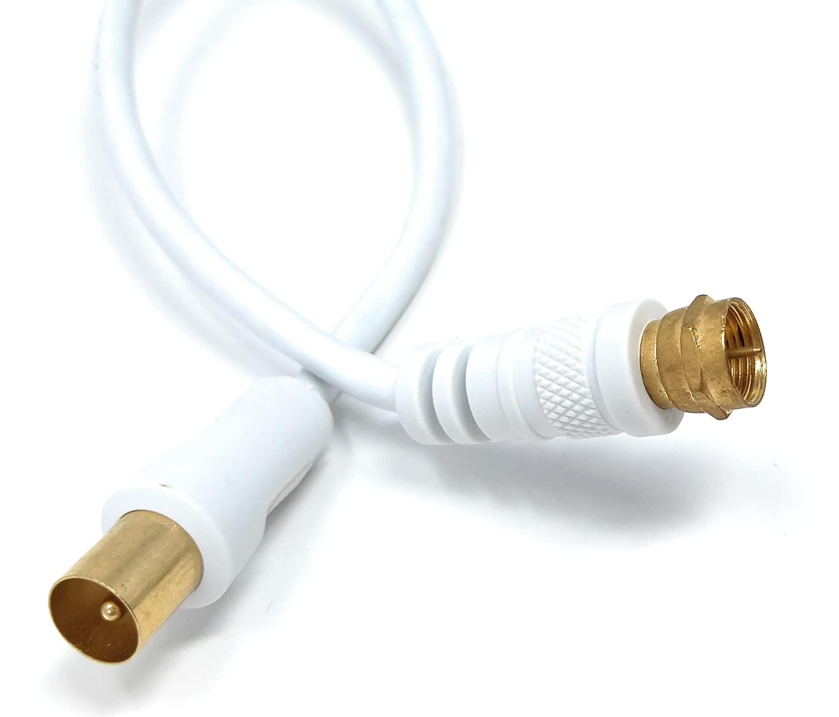 DRUT 15m RF TV Aerial Male to F Type Connector Male Plug Coaxial Coax Cable, Lead, 75 Ohm, 3C-2V 50ft White Gold Connectors - Image 4