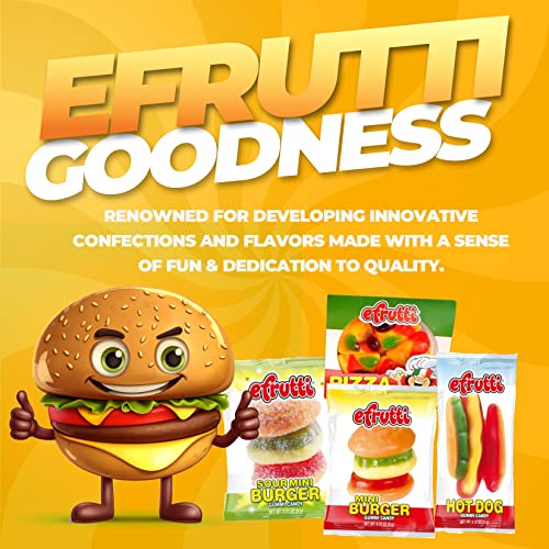 eFrutti Gummy Candy Variety Pack – Sweet & Sour Gummies with Burgers, Mini Burgers, Pizza and Hot Dog Tangy Fruity Gummies Bulk Candy for Home, Office Gifts or Birthday – 2 lbs Bulk Pack Pieces