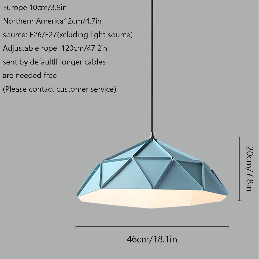 Niebieska lampa wisząca | 18.1 w cieniu metalowym | E26/E27 Base przemysłowy żyrandol | Regulowane wyposażenie oświetleniowe na wyspę kuchenną, sypialnię, korytarz