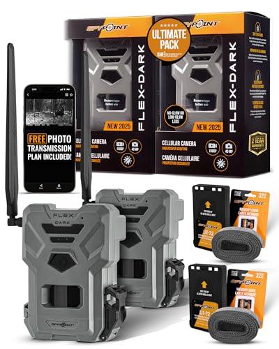 SPYPOINT Pack ultime Flex-Dark Twin avec 2 cartes SD + 2 LIT-22 - Caméra de randonnée cellulaire, photos 40MP, vidéo 1080p + son, caméra de chasse sans lueur, vision nocturne de chasse, activation par