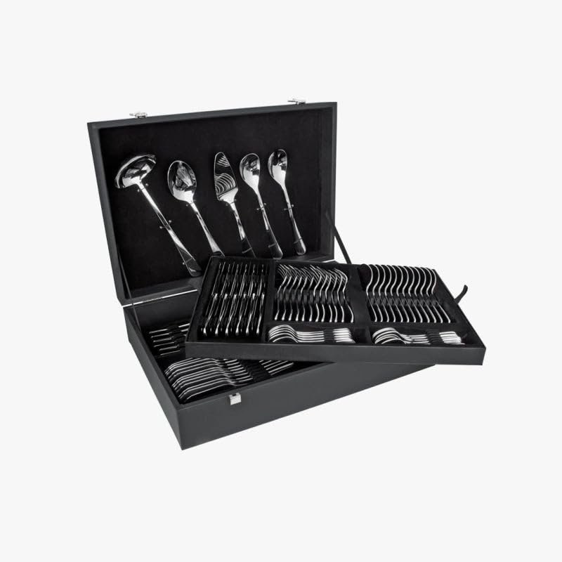 Arcos Serie Lisboa - Cubertería de 113 piezas en Maletín de Regalo (Juego Completo) - Monoblock de una sola pieza de Acero Inoxidable - Color Plata