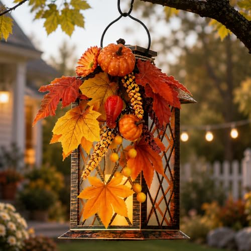 Fall Solar Lanterns Outdoor Waterproof Autumn Harvest Hanging Lantern
