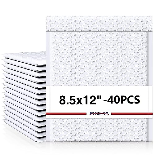 Image of Fuxury Bubble Mailers 8.5x12 inch White Padded Envelopes 40 Pack Usable Size 8.5x11 inch Bubble Envelopes Thick Padded Mailers for Small Business Mailing Books Magazines Clothes,#2