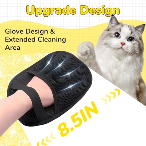 Image of Qpets Pet Hair Removal Glove, Anti-Static Pet Deshedding Grooming Glove, 5-Finger Design, Mesh Fabric & Wrist Strap Design, Quickly Remove Shedding Cat Dog Hair on Couch, Bed, Clothes (21.5x17CM)