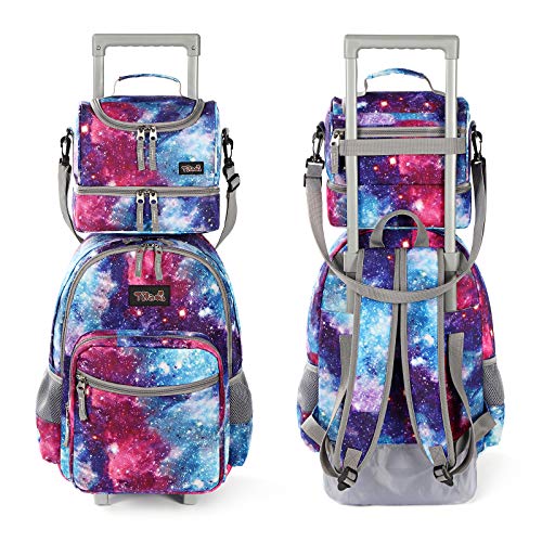 Tilami Rolling Backpack 18 Inch Double Handle With Lunch Bag Wheeled Kids Backpack, Galaxy #TOP1