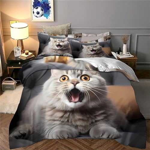 Housse de couette chat mignon parure de lit imprimé 3D microfibre 135x200 cm