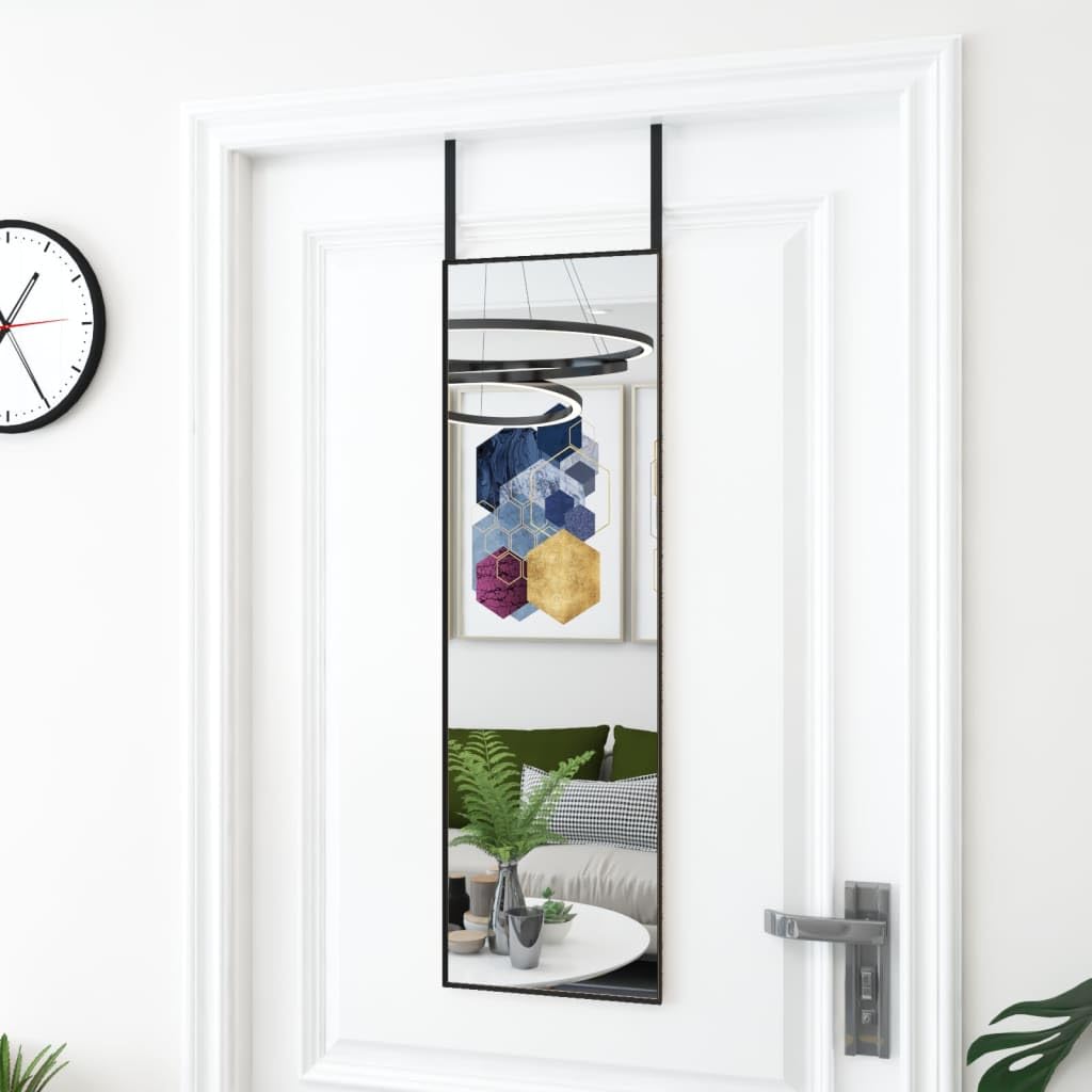Espejo de puerta negro 30 x 100 cm, espejo de cuerpo entero de aluminio y cristal, con gancho para pasillo, dormitorio, salón, ahorro de espacio para colgar para mirar el espejo