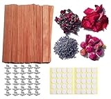 194 pcs Wooden Candle Wicks Kit for Candle Making, with Flowers and Wood Wicks Bases, Smokeless Wood