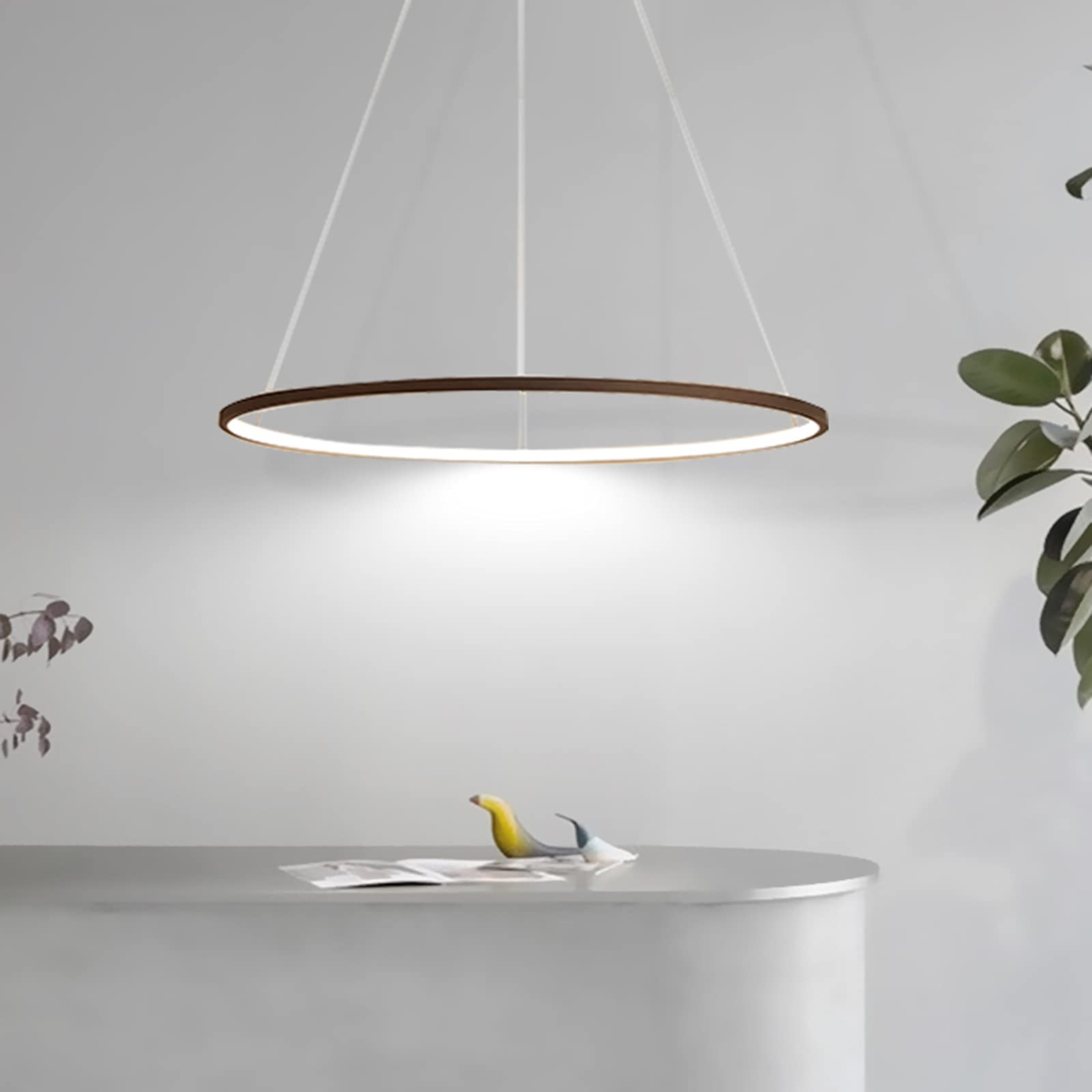 Lámpara LED moderna colgante de techo anillo aluminio 60 cm café 34 W, regulable 3000 K-6000 K 10-15 m² Iluminación interior diseño elegante ajustable 1,5 m, lámpara de techo