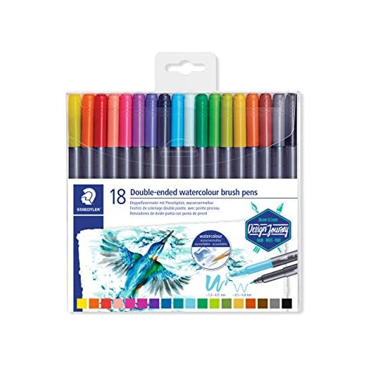 STAEDTLER Design Journey 3001 TB18. Rotuladores acuarelables de doble punta. Caja con 18 marcadores, Multicolor