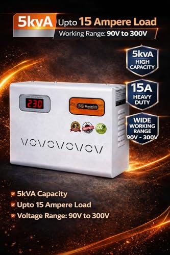 Image of 5kVA Heavy Duty Voltage Stabilizer for 1.5 & 2 Ton AC (Split & Window) | 90V-300V Wide Working Range | Up to 15A Load | Digital Display
