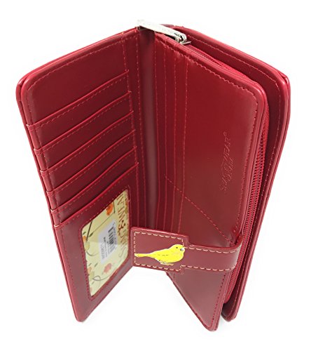 Shag Wear Book of Birds Large Wallet for Women and Teen Girls Vegan Faux Leather 7" Red4