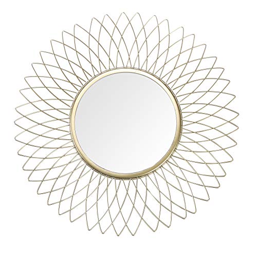 JHY DESIGN Home Collection 14.5" Golden Flower Decorative Metal Mirror,Classic Metal Decorative Wall