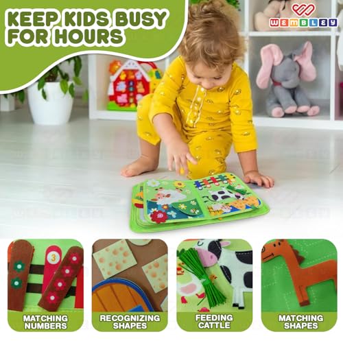 Image of Wembley Busy Bag Design - Educational Activity Binder for Toddlers 1-3 Years | Soft Felt Sensory Busy Book for Kids | Fine Motor Skill Development & Learning Toy | Birthday Gift - Farm Theme