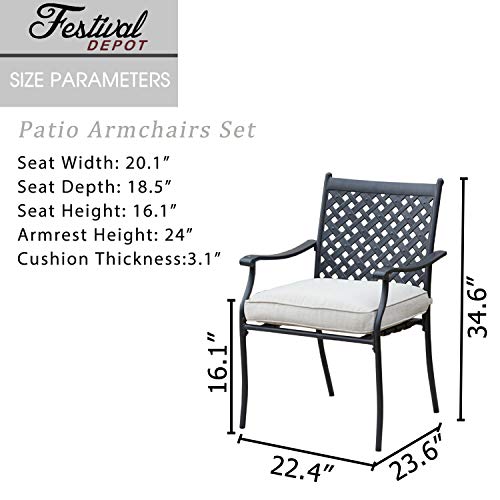 Festival Depot 4 Piece Outdoor Patio Furniture Outdoor Wrought Iron Dining Chairs Set For Porch Lawn Garden Balcony Pool Backyard With Arms And Cushions (4Pcs) (Beige) #TOP1