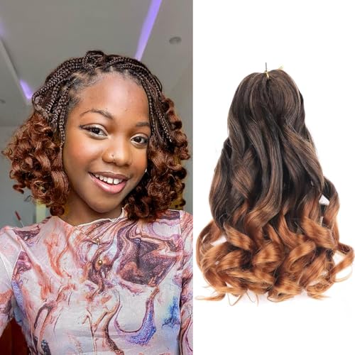French Curl Braiding Hair 8 Inch Curly Braiding Hair Pre Stretched 8 Packs French Curl Crochet Braids for Box Braids with Curly Ends for Black Women (T30)