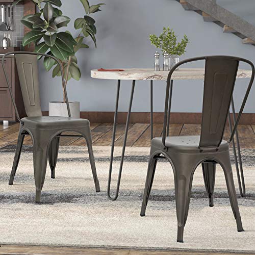 Image of Devoko Metal Indoor-Outdoor Chairs Distressed Style Kitchen Dining Chairs Stackable Side Chair with Back Set of 4 (Gun)