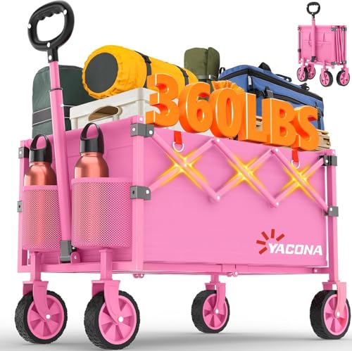 GT GETCO TECH Bollerwagen Faltbar mit 4 verstärkten Rollen, Faltbarer Klappbarer Handwagen mit Griff, Bollerwagen Geländegängig für Lebensmittelgeschäft, Camping, Einkaufen, Strand, Garten, Rosa GT GETCO TECH Bollerwagen Faltbar mit 4 verstärkten Rollen, Faltbarer Klappbarer Handwagen mit Griff, Bollerwagen Geländegängig für Lebensmittelgeschäft, Camping, Einkaufen, Strand, Garten, Rosa