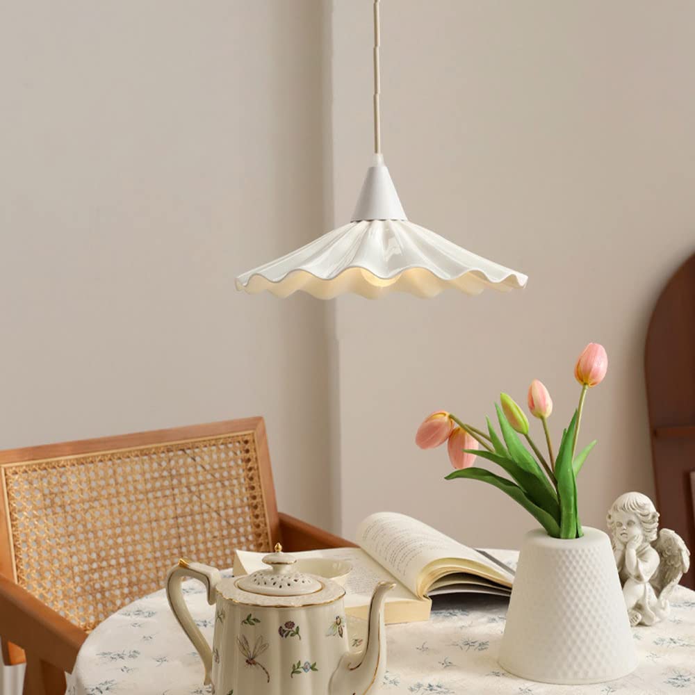 Jadssox Luz colgante blanca Lámpara colgante de cerámica plisada Pantalla Isla de cocina Accesorio de iluminación, Lámpara colgante nórdica moderna para comedor Cafetería Bar, Lámpara colgante junto a