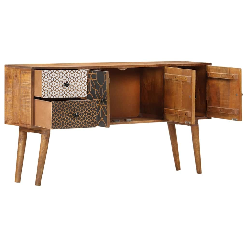 Armoire d'appoint avec tiroirs en bois massif : élégant buffet au design du milieu du siècle en bois de manguier avec façades de tiroirs décoratives et beaucoup d'espace de rangement