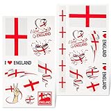 4 Blätter England Flagge Tattoo Aufkleber Fußball Gesichtsaufkleber für Kinder Erwachsene England Flaggen Temporäre Tattoos für Sport Party Veranstaltungen, 2 Designs