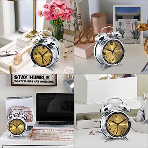 Image of Peakeep Loud Alarm Clock for Heavy Sleepers Adults, Metal 4.5 Inches | Twin Bell Battery Operated Analog Alarm Clocks for Bedrooms Kids' Room Decoration (Golden)