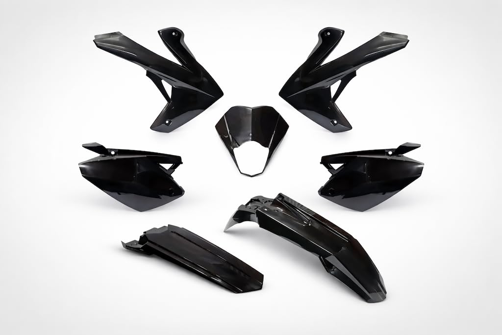 Verkleidungsset Schwarz 7-teilig passend für Rieju MRT 50 – Komplettes Verkleidungskit mit Frontmaske, Kotflügel, Seitenverkleidung und Tankabdeckung