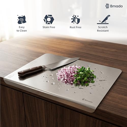 Image of Bmado Premium Food Grade Counter Top Stainless Steel Chopping Cutting Board Vegetable,Fruit,Bread & Durable Safe & Heavy Duty, Regular (351 x 310 x 1)
