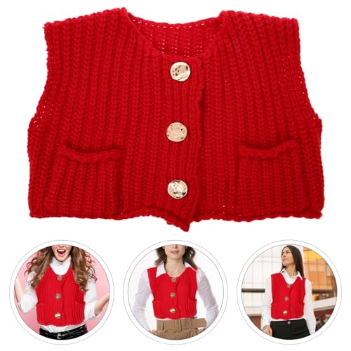 Suéter Corto Rojo de Mujer para Capas Chaleco de Punto Ipetboom Talla M 7