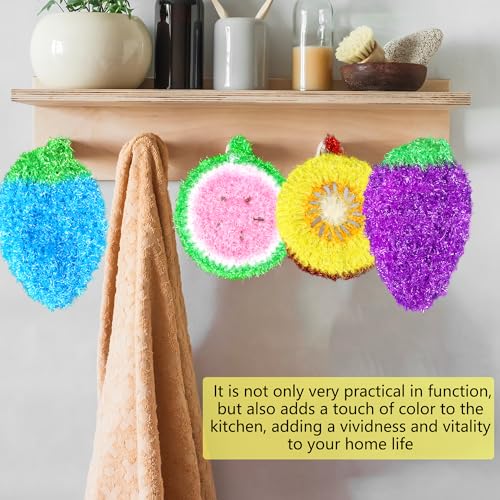 Image of 20 Pieces Fruit Dish Scrubber Colorful Reusable Kitchen Fruit Shaped Dish Scrubbers for Family Washing Pots and Dishes Bathtub Sink