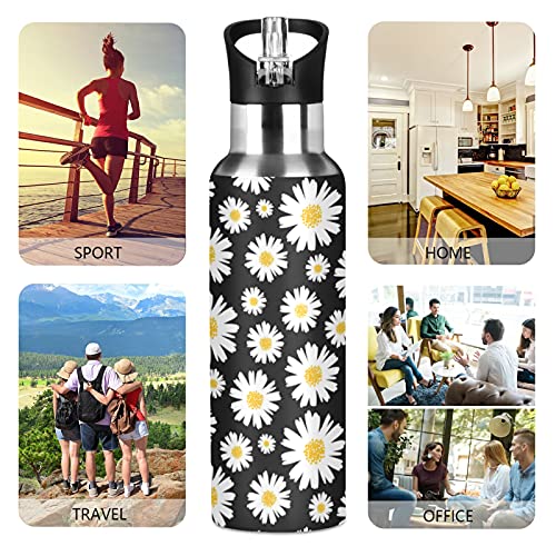 Sport Water Bottle With Straw Lid, Daisy Floral 20Oz Vacuum Insulated Stainless Steel Bottle, Bpa-Free, Bike Water Bottle For Gym, Fitness And Outdoor Sports #TOP4