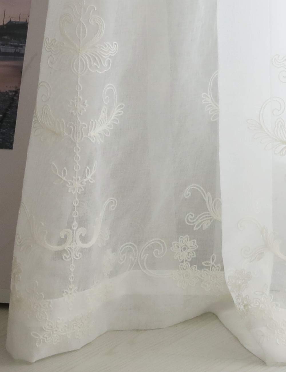 Lactraum Vorhänge Wohnzimmer Weiß Tranparent Bestickt Vintage Klassische Voile Normal mit Universalband 300 x 245 cm