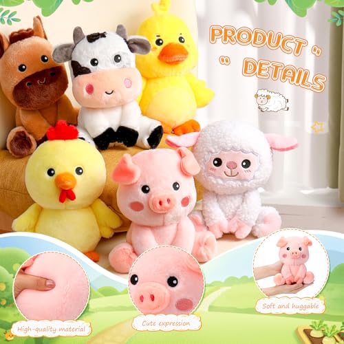 Image of RoundFunny 6 Pcs Farm Animals Toys 7 inch Stuffed Animals Set