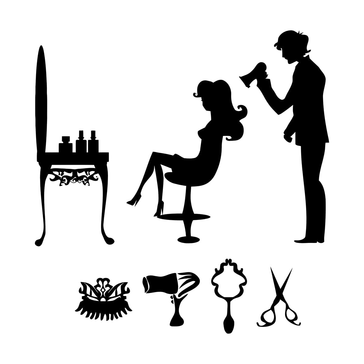 Hair Salon Beauty Hairdresser Stylist Wall Stickers Paster Paper 36x38.5cm Equipped with Transfer Film kit Small Black