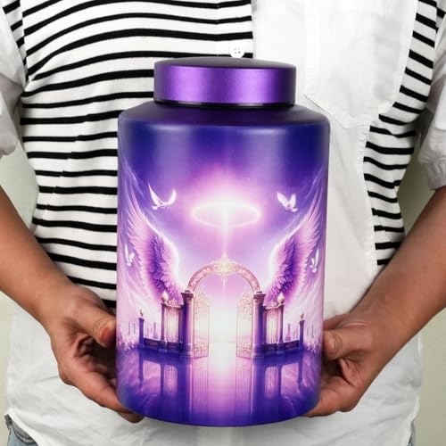 Image of Large Stainless Steel Urns for Adult Human Male Female Ashes, Decorative Funeral Cremation Urn for Women Man Remains, Waterproof Keepsake Memorial Ash Box for Home Decor,Burial(Gate of Heaven)