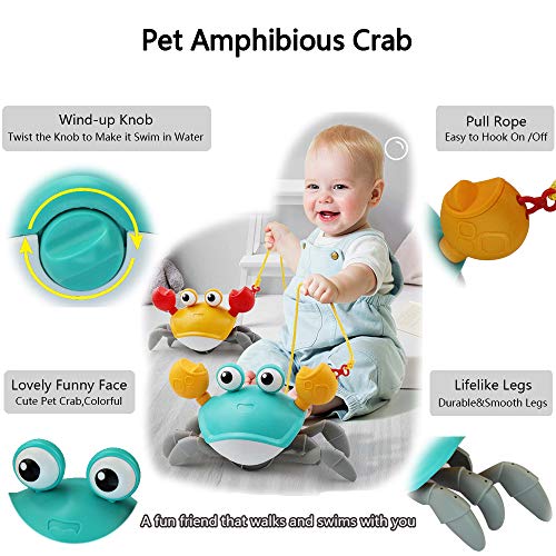 COUOMOXA Bath Toys for Toddler 1-3 Years Amphibious Cute Wind Up Swimming Crab Bath Toys for Toddlers,Babies,Kids - 2 in 1 Baby Bathtub Pool Toys- Push and Pull Toy,Walking-a-Long Toys - Thumbnail 6