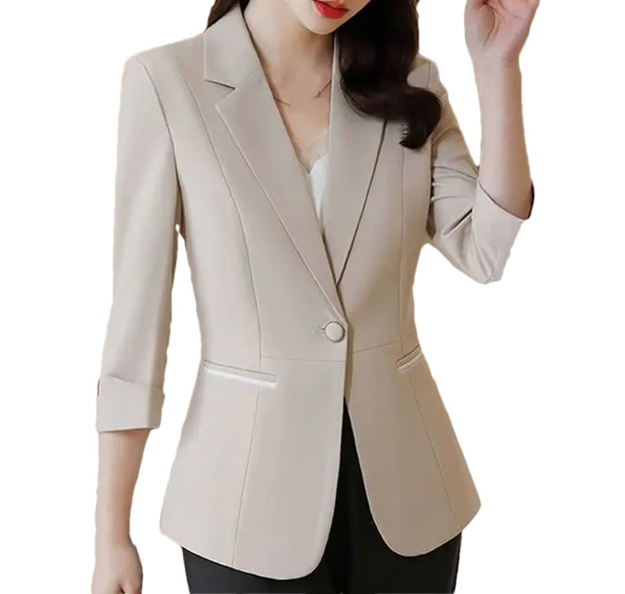 Womens Solid Color Elegant Skinny Blazers Single Button Long Sleeve Designed Cuffs Suit Coat