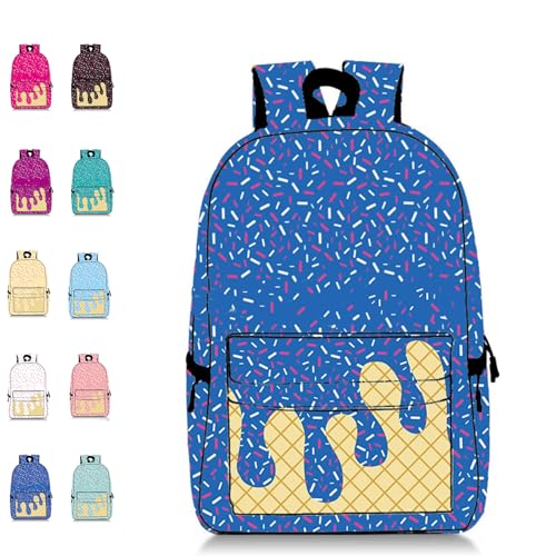 Ice Cream Backpack Kawaii Drip Shoulder Bag, Large Capacity Lightweight Daypack with Side Pockets for Boys Girls (I)