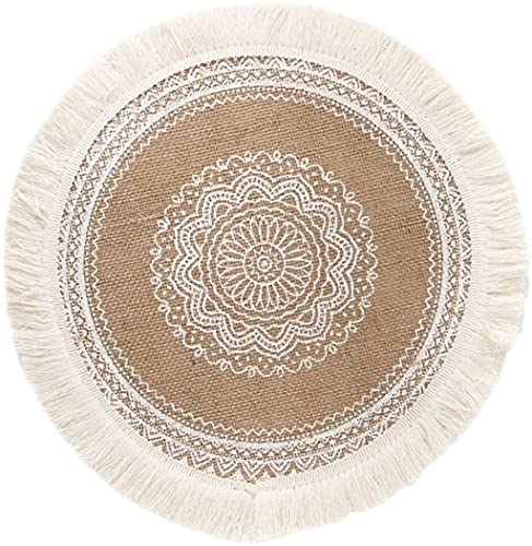 Napperon rond tissé à franges de jute, napperon pour salle à manger, cuisine, décoration de table (1 pièce)