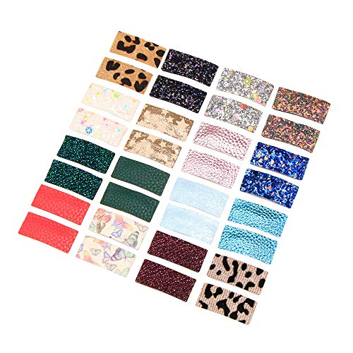 Ruyaa Tiny Strip Snap Hair Clips for Baby Girls Glitter Leather Barrettes for Toddler Girls Thin Hair 32pcs