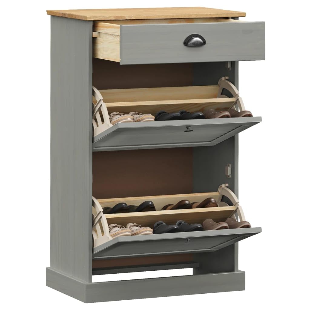 Schuhschrank, Massivholz, Kiefer, 60 x 35 x 96 cm | Metallgriffe, Reinigung mit feuchtem Tuch, Wandbefestigung inklusive, Staubrückung