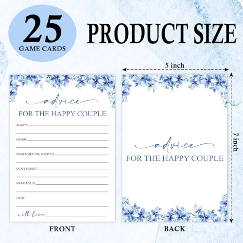 Image of Advice for The Happy Couple Bridal Shower Games, 25 Blue Floral Bridal Shower Game Cards Set, Engagement Party Game for Guests, Wedding Games for Reception, Minimalist Marriage Party Supplies-18