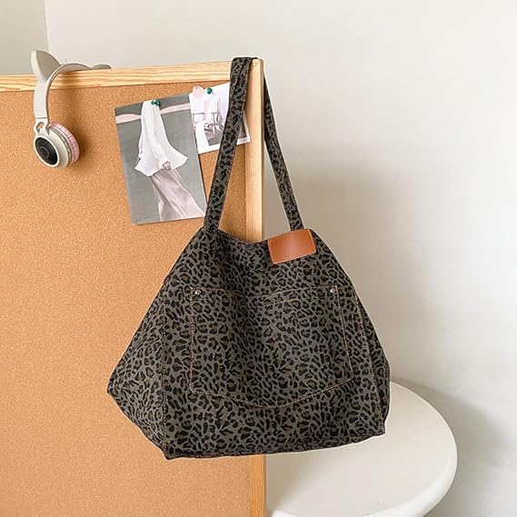 Image of Leopard Tote Bag for Women Cheetah Purse Vintage Hobo Bag Large Capacity Work Tote Bag