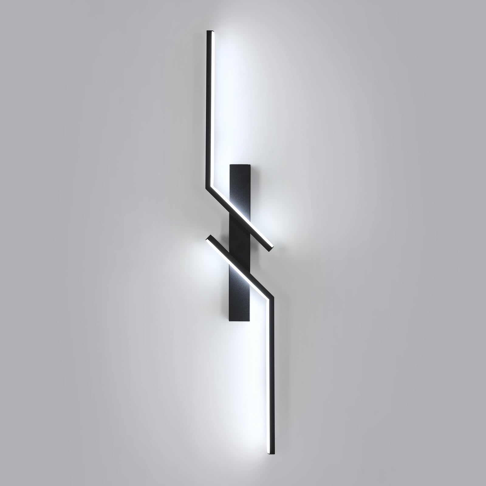 Goeco Applique da Parete Interno 81CM 24W 6500K 2 Tubi Lungo Nero | 2700LM Lampada da Parete Lungo in Acrilico a Luce Bianco Freddo Applique a Muro Moderno per Soggiorno Camera da Letto Scala